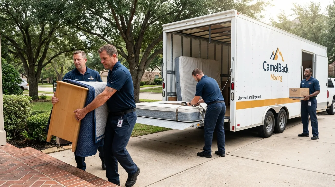 Crew loading residential truck for cross-state move from Gilroy, CA